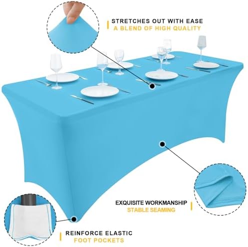 2 Pack Spandex Table Cloth 4FT, Elastic Fitted Blue Mist Tablecloth in Blue Mist, alternate view 3