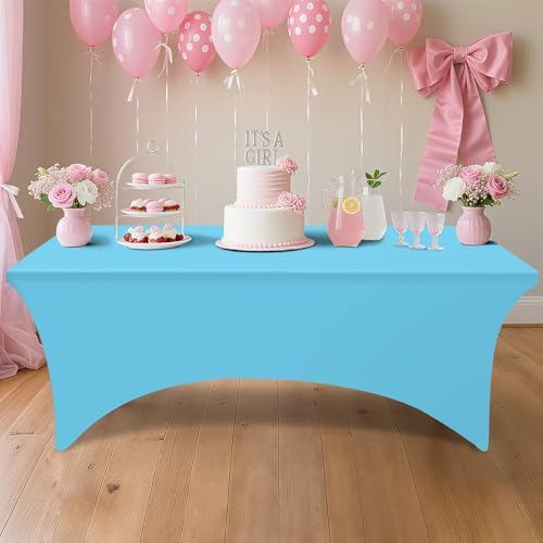 2 Pack Spandex Table Cloth 4FT, Elastic Fitted Blue Mist Tablecloth in Blue Mist, alternate view 7