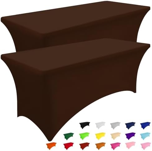 2 Pack Spandex Table Cloth 4FT, Elastic Fitted Coffee Tablecloth in Coffee