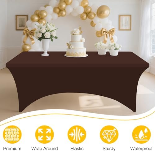 2 Pack Spandex Table Cloth 4FT, Elastic Fitted Coffee Tablecloth in Coffee, alternate view 3