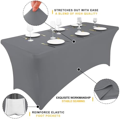 2 Pack Spandex Table Cloth 4FT, Elastic Fitted Grey Tablecloth in Grey, alternate view 2