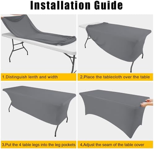 2 Pack Spandex Table Cloth 4FT, Elastic Fitted Grey Tablecloth in Grey, alternate view 5
