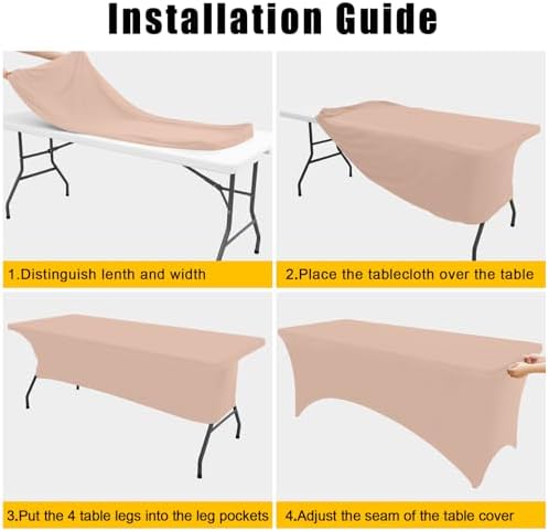 2 Pack Spandex Table Cloth 4FT, Elastic Fitted Nude Tablecloth in Nude, alternate view 4