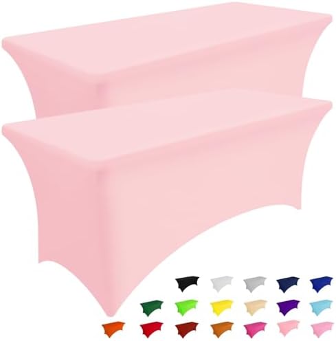 2 Pack Spandex Table Cloth 4FT, Elastic Fitted Pink Tablecloth in Pink