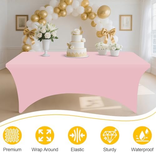 2 Pack Spandex Table Cloth 4FT, Elastic Fitted Pink Tablecloth in Pink, alternate view 4