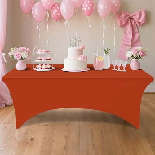 2 Pack Spandex Table Cloth 4FT, Elastic Fitted Rust Tablecloth in Rust, alternate view 6