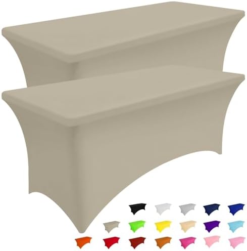 2 Pack Spandex Table Cloth 4FT, Elastic Fitted Taupe Tablecloth in Taupe