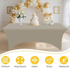 2 Pack Spandex Table Cloth 4FT, Elastic Fitted Taupe Tablecloth in Taupe, alternate view 3