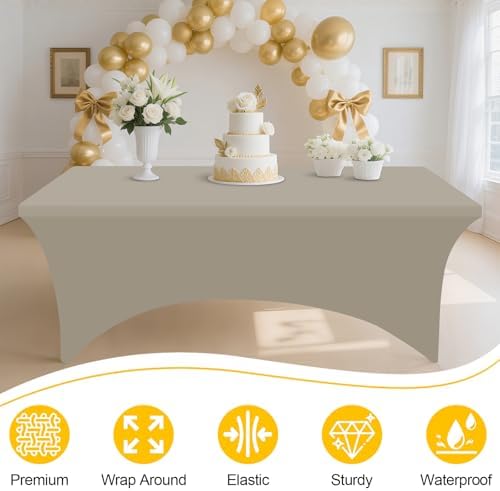 2 Pack Spandex Table Cloth 4FT, Elastic Fitted Taupe Tablecloth in Taupe, alternate view 3