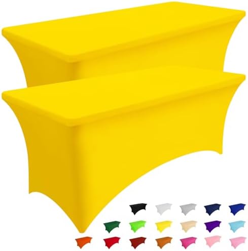 2 Pack Spandex Table Cloth 4FT, Elastic Fitted Yellow Tablecloth in Yellow
