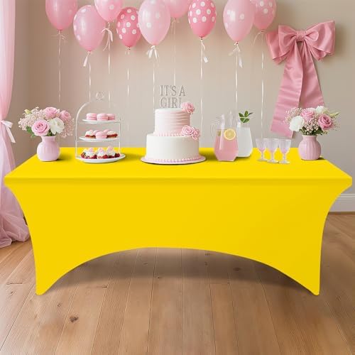 2 Pack Spandex Table Cloth 4FT, Elastic Fitted Yellow Tablecloth in Yellow, alternate view 6