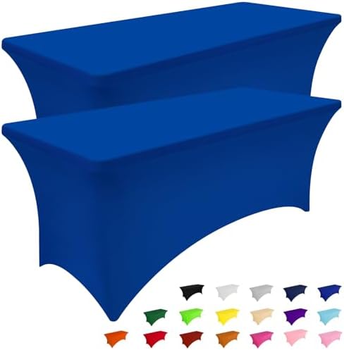 2 Pack Spandex Table Cloth 5FT, Elastic Fitted Blue Tablecloth in Blue