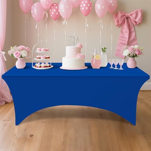 2 Pack Spandex Table Cloth 5FT, Elastic Fitted Blue Tablecloth in Blue, alternate view 6