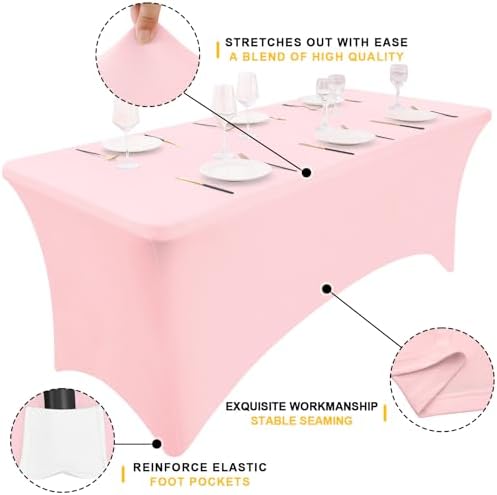 2 Pack Spandex Table Cloth 5FT, Elastic Fitted Pink Tablecloth in Pink, alternate view 3