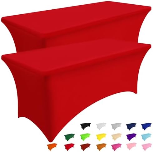 2 Pack Spandex Table Cloth 5FT, Elastic Fitted Red Tablecloth in Red
