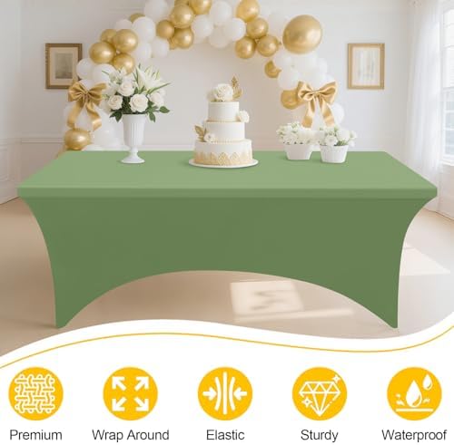 2 Pack Spandex Table Cloth 5FT, Elastic Fitted Sage Green Tablecloth in Sage Green, alternate view 2