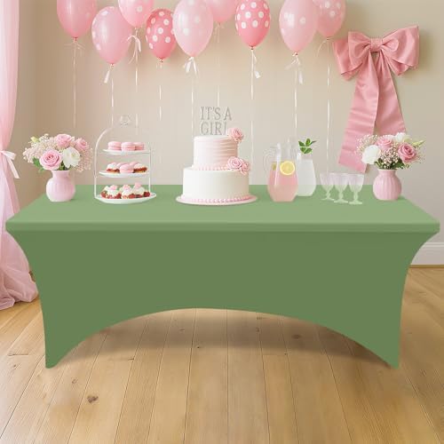 2 Pack Spandex Table Cloth 5FT, Elastic Fitted Sage Green Tablecloth in Sage Green, alternate view 5