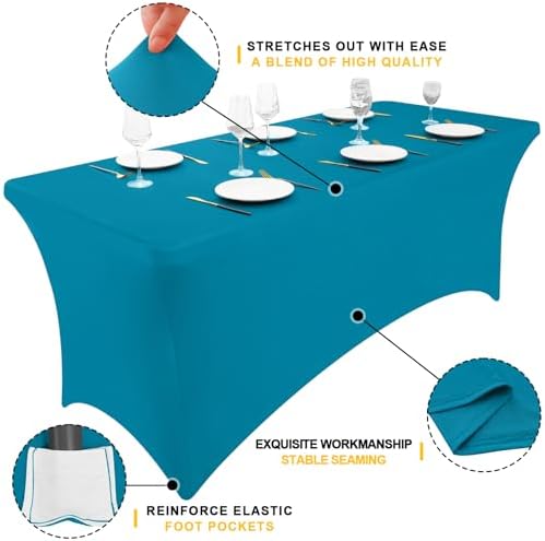 2 Pack Spandex Table Cloth 5FT, Elastic Fitted Teal Tablecloth in Teal, alternate view 2