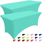 2 Pack Spandex Table Cloth 6FT, Elastic Fitted Aqua Tablecloth in Aqua