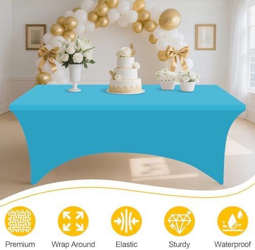 2 Pack Spandex Table Cloth 6FT, Elastic Fitted Blue Mist Tablecloth in Blue Mist, alternate view 3
