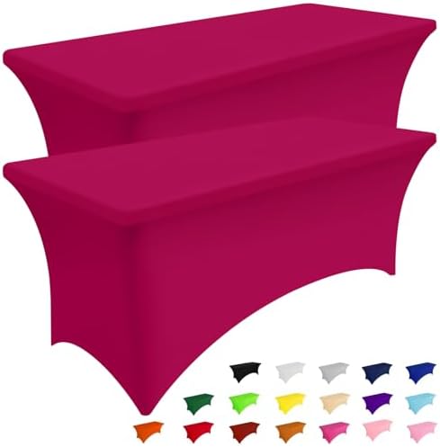 2 Pack Spandex Table Cloth 6FT, Elastic Fitted Fuchsia Tablecloth in Fuchsia