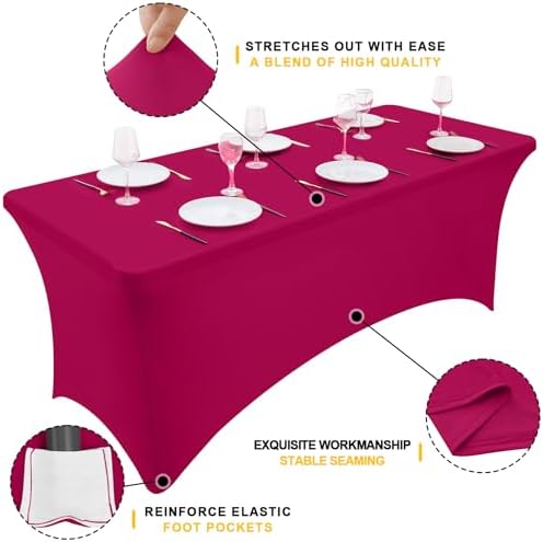 2 Pack Spandex Table Cloth 6FT, Elastic Fitted Fuchsia Tablecloth in Fuchsia, alternate view 2