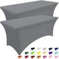 2 Pack Spandex Table Cloth 6FT, Elastic Fitted Grey Tablecloth in Grey