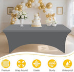 2 Pack Spandex Table Cloth 6FT, Elastic Fitted Grey Tablecloth in Grey, alternate view 3