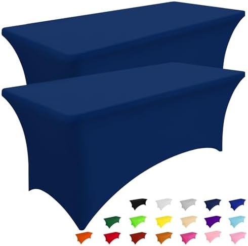 2 Pack Spandex Table Cloth 6FT, Elastic Fitted Navy Tablecloth in Navy