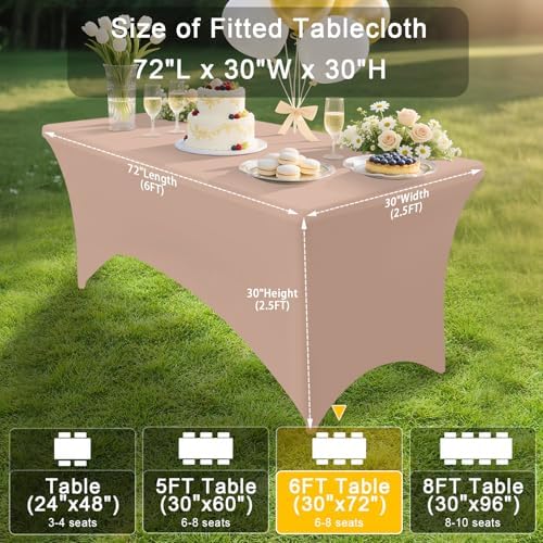 2 Pack Spandex Table Cloth 6FT, Elastic Fitted Nude Tablecloth in Nude, alternate view 6