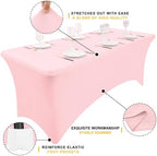 2 Pack Spandex Table Cloth 6FT, Elastic Fitted Pink Tablecloth in Pink, alternate view 3