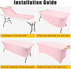 2 Pack Spandex Table Cloth 6FT, Elastic Fitted Pink Tablecloth in Pink, alternate view 6