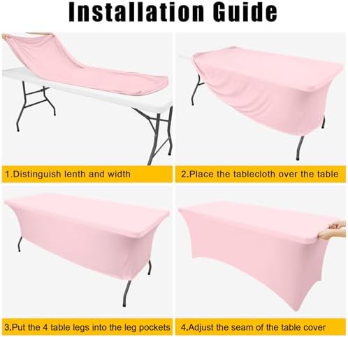 2 Pack Spandex Table Cloth 6FT, Elastic Fitted Pink Tablecloth in Pink, alternate view 6