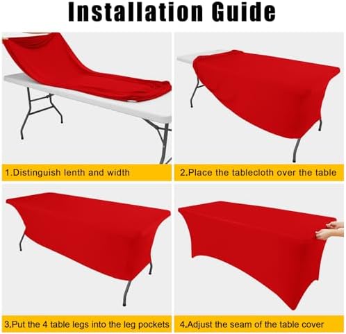 2 Pack Spandex Table Cloth 6FT, Elastic Fitted Red Tablecloth in Red, alternate view 6