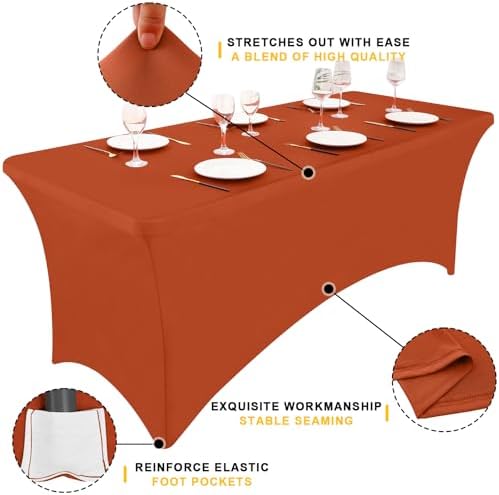 2 Pack Spandex Table Cloth 6FT, Elastic Fitted Rust Tablecloth in Rust, alternate view 2