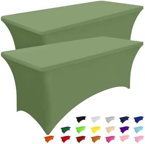 2 Pack Spandex Table Cloth 6FT, Elastic Fitted Sage Green Tablecloth in Sage Green