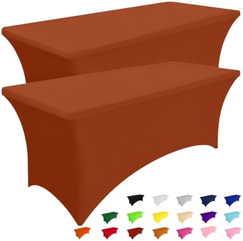 2 Pack Spandex Table Cloth 6FT, Elastic Fitted Terracotta Tablecloth in Terracotta