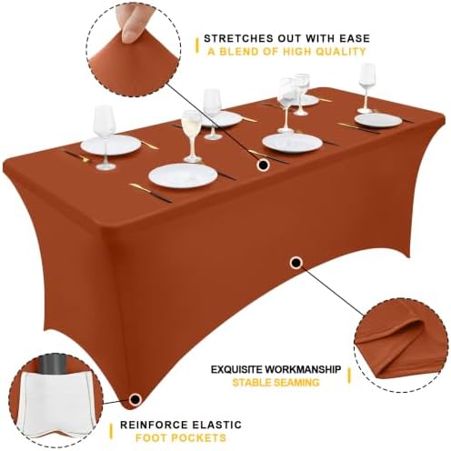 2 Pack Spandex Table Cloth 6FT, Elastic Fitted Terracotta Tablecloth in Terracotta, alternate view 2