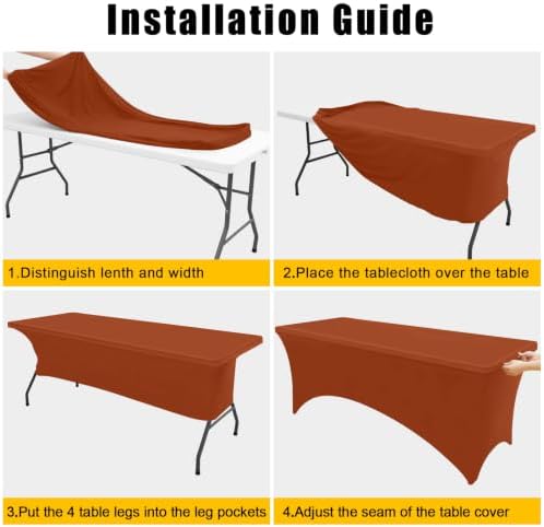 2 Pack Spandex Table Cloth 6FT, Elastic Fitted Terracotta Tablecloth in Terracotta, alternate view 5