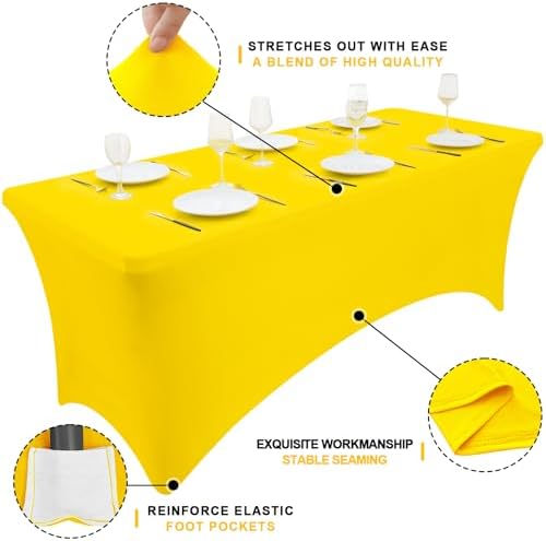 2 Pack Spandex Table Cloth 6FT, Elastic Fitted Yellow Tablecloth in Yellow, alternate view 3