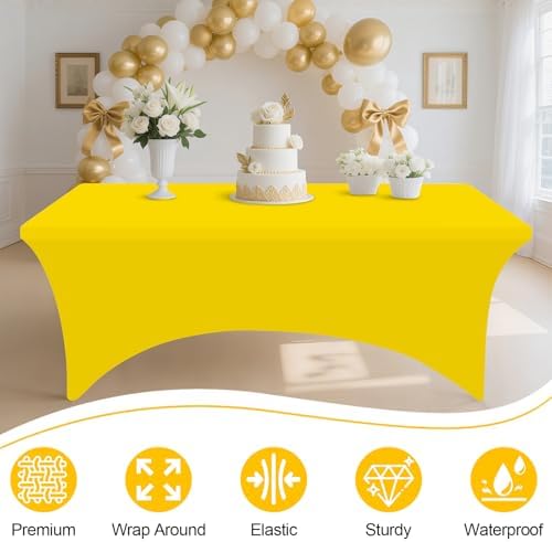 2 Pack Spandex Table Cloth 6FT, Elastic Fitted Yellow Tablecloth in Yellow, alternate view 4
