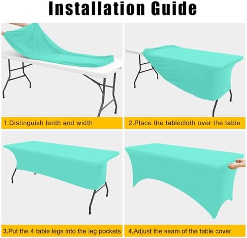 2 Pack Spandex Table Cloth 8FT, Elastic Fitted Aqua Tablecloth in Aqua, alternate view 4