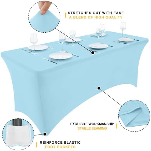 2 Pack Spandex Table Cloth 8FT, Elastic Fitted Baby Blue Tablecloth in Baby Blue, alternate view 2