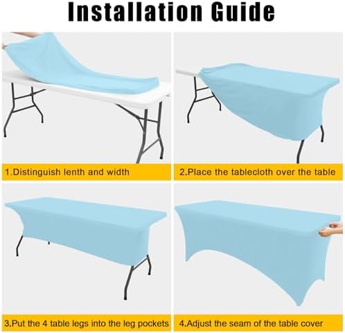 2 Pack Spandex Table Cloth 8FT, Elastic Fitted Baby Blue Tablecloth in Baby Blue, alternate view 4