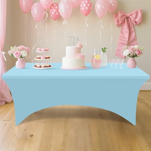 2 Pack Spandex Table Cloth 8FT, Elastic Fitted Baby Blue Tablecloth in Baby Blue, alternate view 6