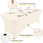 2 Pack Spandex Table Cloth 8FT, Elastic Fitted Beige Tablecloth in Beige, alternate view 2