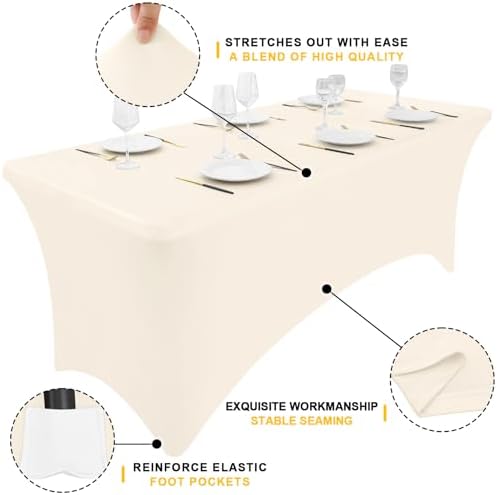 2 Pack Spandex Table Cloth 8FT, Elastic Fitted Beige Tablecloth in Beige, alternate view 2