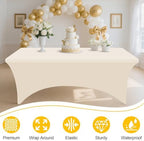 2 Pack Spandex Table Cloth 8FT, Elastic Fitted Beige Tablecloth in Beige, alternate view 3