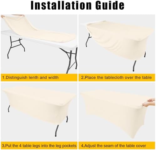 2 Pack Spandex Table Cloth 8FT, Elastic Fitted Beige Tablecloth in Beige, alternate view 5