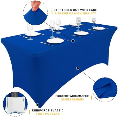 2 Pack Spandex Table Cloth 8FT, Elastic Fitted Blue Tablecloth in Blue, alternate view 2